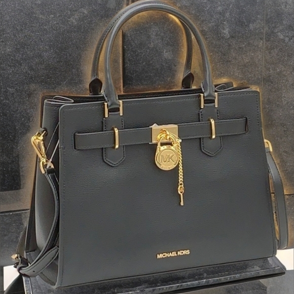 Michael Kors Handbags - Michael Kors NWT Hamilton Black Leather Handbag W/ Gold Hardware
